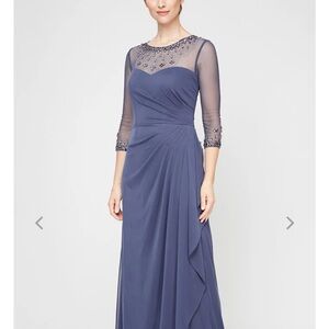 Alex Evenings Navy Long Sleeve Dress